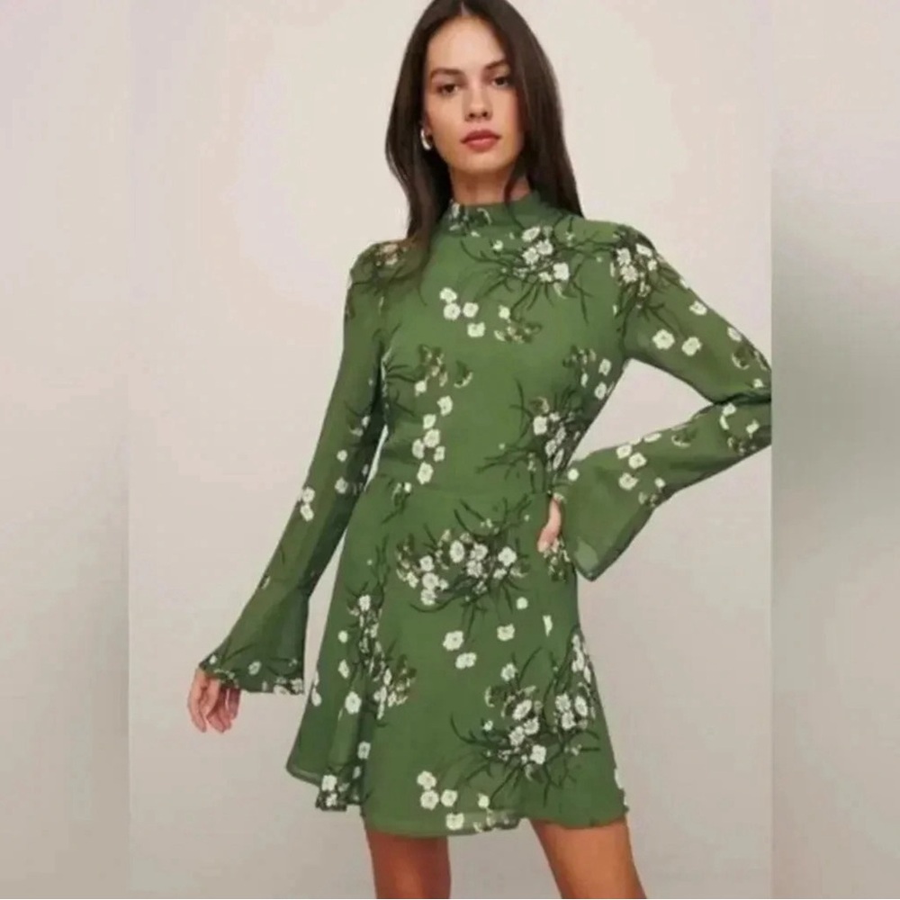 NWT Reformation Persis Floral Mini Dress Long Sleeve Open Back Sz 4